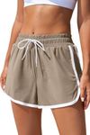 Aleumdr Womens Swim Shorts Color Block High Waisted Swim Board Shorts with Pockets Side Split Quick Dry Athletic Shorts Swimwear 2024 Brown Medium