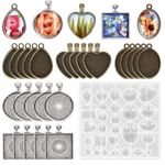 HASTHIP Resin Molds Set Pendant Trays Diy Jewelry Making Resin Molds Set,30Pcs 5 Styles Metal Pendant And 1 Pc Silicone Epoxy Jewelry Casting Molds For Pendant Crafting Diy Jewelry Gift Making,Clear