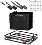 ARKSEN 32 x 26 x 4 Inch Heavy Duty Bumper Mounted Cargo Rack Carrier with 500D PVC Waterproof Cargo Bag, Nylon Net, Ratchet Straps,350 Lbs Capacity Luggage Basket Hitch for RV, Camping, Traveling