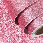 FunStick Hot Pink Glitter Wallpaper Stick and Peel for Girls Bedroom Pink Glitter Contact Paper Decorative Fabric Wallpaper Peel and Stick Sparkle Adhesive Wallpaper for Cabinets Crafts 15.8"x78.8"