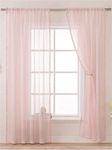 Urban Space Linen Textured Sheer Curtain for Door Living Room,Readymade Curtain with Rod Pocket, Set of 2 Decorative Curtains - Blush Pink with Pom pom (Door -7 feet)