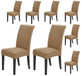 Styleys Dining Chair Cover Slipcovers, Jacquard Chair Seat Protector Removable Washable Spandex Kitchen Chair Covers for Dining Room, Set of 8, Khaki, JLMC10