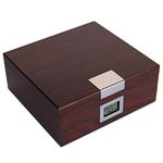 Handcrafted Cherry Finish Cedar Humidor with Front Digital Hygrometer and Humidifier Solution - Holds (25-50 Cigars) by Case Elegance (Cherry) (Cherry)