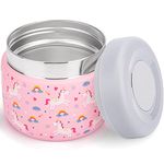 Charcy 9oz Kids Stainless Steel Vacuum Insulated Food Jar, Wide Mouth Leak-Proof Soup Thermo, Container Set for 8h Hot and 6h Cold - Pink Pony