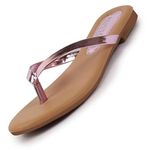 FAUSTO FST KI-496 PINK-41 Women's Pink Shiny Sleek T-Strap Slipper With Cushioned Footbed|Flat Slipper For Party|Office Wear|Weekend (8 UK)