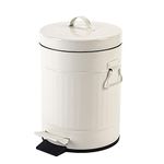 Bathroom Bin with Lid, Small White Waste Basket For Home Bedroom, Retro Step Garbage Metal Bin With Soft Close, Vintage Office Pedal Trash Bin, 5 Liter/ 1.3 Gallon