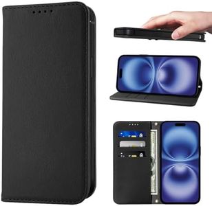 LANJLM Wallet Case for iPhone 16 Phone Cases Premium Leather PU Flip Cover Magnetic Shockproof Closure Book Design with Kickstand Feature & Card Slots iPhone 16(6.1") Case - Black