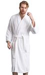 Soft Touch Linen Men's Robe, Turkish Terry Bathrobe, 100% Cotton Kimono Spa Bathrobe, White, Large