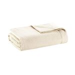 Madison Park Soft Certified 100% Egyptian Cotton Breathable Cozy Blanket, Premium Waffle Knit Classic Design, Luxury All Season Lightweight Cover for Bed, Couch and Sofa, Ivory Full/Queen(90"x90")