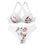 Swbreety Women Bra and Panty Set Floral Push Up Underwire Everyday Bras Lingerie Set White