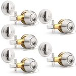 Probrico(5 Pack Brushed Nickel Keyed Alike Single Cylinder Deadbolts (Combo Packs), Keyway Keys Handleset, 3 Keys Anti-Theft Interior& Exterior Door Hardware (for Entrance Lock and Front Gate)