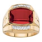 Palm Beach Jewelry Men's Lab Created Red Ruby and Diamond 18k Yellow Gold-Plated Ring Size 13