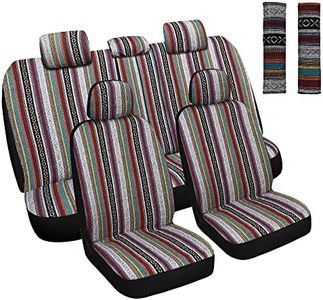 HAIYAOTIMES Baja Saddle Blanket Car Seat Covers Full Set with Seat Belt Pads, Washable Breathable Seat Covers for Cars, Universal Fit Interior Covers for Most Sedan Truck SUV, Airbag Compatible, Red