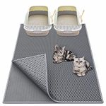 Waretary Cat Litter Mat, 36"x 30" Extra Large Size Kitty Trapping Mat, Honeycomb Double Layer Trapper Mat for Litter Box, Waterproof Urine Proof Litter Mat, Easy Clean Scatter Control (Grey)