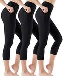 ATHLIO 3 Pack High Waist Capri Yoga Pants with Pockets, Tummy Control Yoga Leggings, 4 Way Stretch Non See-Through Workout Running Tights YCP36-BLK Small