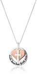 Amazon Essentials Two-Tone Sterling Silver and Rose Gold-Flashed "Faith Hope Love" Cross Charm Pendant Necklace, 18" (previously Amazon Collection)