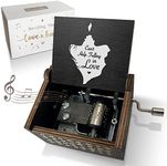 Wooden Music Box-Can’t Help Falling in Love Hand Crank Laser Engraved Vintage Wood Musical Boxes Gift for Lover Girlfriend Boyfriend Wife Husband on Birthday Anniversary Valentine's Day Black