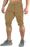 FASKUNOIE Men's Capri Shorts Long Summer Elastic Gym Shorts Yoga Cotton Soft Khaki Pants