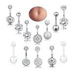 ZELORES 10-12Pcs 14G Belly Button Ring 316L Stainless Steel Belly Ring CZ Curved Barbell Navel Piercing Jewelry Minimalist Small Navel Ring for Women 10mm(12Pcs Silver)