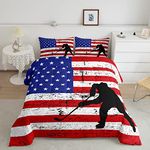 Erosebridal American Flag Comforter Set Twin, Hockey Bedding Set United States Sports Games Down Comforter for Kids Boys Teens Bedroom, Red White Geometric Stripes Duvet Sets with 1 Pillowcase