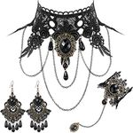 WUERKIYA 4 Pieces Black Choker Lace Necklace with Bracelet and Earrings Set Gothic Vintage Witch Jewelry for Halloween Costume Wedding