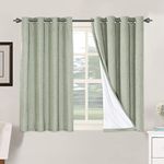 H.VERSAILTEX Linen Blackout Curtains 45 Inches Long 100% Absolutely Blackout Thermal Insulated Textured Linen Look Curtain Draperies Anti-Rust Grommet, Energy Saving with White Liner, 2 Panels, Sage