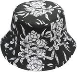 ZLYC Unisex Cute Animal Print Travel Bucket Hat Summer Fisherman Cap (Black and White Flowers)