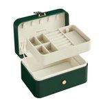 SONGMICS Jewellery Box, 2-Layer Jewellery Storage, 11 x 16 x 8 cm Travel Jewellery Box, Portable Jewellery Case, Small, Spacious, for Larger Accessories, Gift Idea, Forest Green JBC166C01