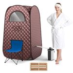 COSTWAY Portable Steam Sauna, Full-Body Personal Sauna Tent w/ 1000W 3L Steam Generator, Foldable Chair, Foot Massager, Timer, Remote Control, Indoor Pop-up Sauna Tent for Home Spa (Coffee)