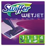 Swiffer WetJet Spray Mop, Complete Kit, 1 Spray Mop, 5 Wipes, 1 Liquid Cleaning Solution + 4 Batteries