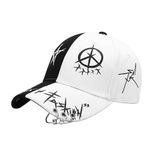 Summedo Men Women Goth Anime Hat Y2K Baseball Cap Alt Accessories Emo Clothes Japanese Harajuku Graffiti Korean Hip Hop Game Punk (Black-White)