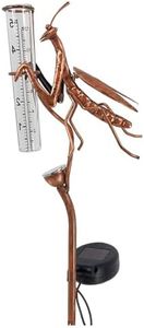 Outdoor Rain Gauge,Praying Mantis Shaped Rain Gauge,Large Number Rain Tube,Solar Mantis Rain Container,with Lights,Height Adjustable,Large Capacity,for Garden,Deck,Lawn,Patio,Farm