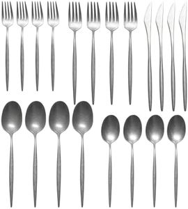 Trasa Home Luxury Vintage Flatware 20-Piece Set – Service for 4, Premium Stainless Steel with Weighted Handles, Aged Heirloom Finish, Dishwasher Safe, Elegant and Modern Cutlery (Vintage Silver)