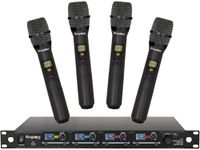 Kingdom SYSV52 1000 Channel UHF 4 Handheld V5 Wireless Microphone System with Individual Volume Control and is Designed for Operation Within 200 Feet of The Receiver