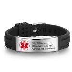 9 Inches Medical Alert Bracelets for Women Men Jewelstruck Medical Bracelets Silicone Adjustable Sport Emergency ID Bracelets Free Engraving Personalized Medical ID Bracelets for Women Men (Black 2)