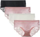 LIQQY Women's 4 Pack Cotton Lace Coverage Seamless Brief Panty Underwear Mid-Waisted Underpants (Black/Pink/White, Small)