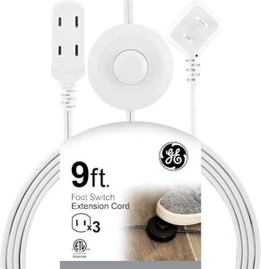 GE Extension Cord with Footswitch 3 Outlet Extension Cord with Multiple Outlets-with On Off Switch Perfect for Work from Home Essentials 9ft Power-Cord 16 Gauge UL Listed White 42803,(Pack of 12)