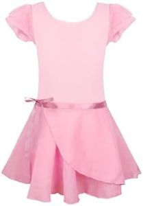 EQSJIU Dance Leotards For Girls 5-6 Size 6-7 Years Old Pink Ballet Skirt Dress Ruffled Sleeve Cotton