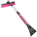 HEEYA Snow Scraper with 12.6 Inch Large Brush Head, Extendable Snow Brush and Ice Scraper for Car Windshield Window, Snow Scraper for SUV Truck Automobile Vehicle - Pink