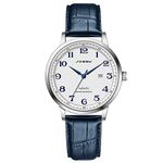 SHENGKE SINOBI Classic Business Men’s Watches Arabic Numerals Easy Reader Wristwatches for Men with Calendar Date Water Resistant (Silver-Blue Leather)