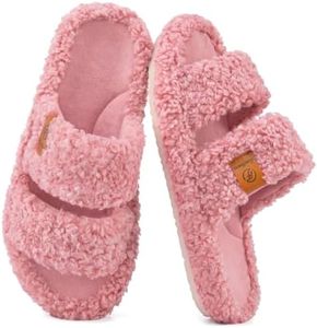 EverFoams Womens Fuzzy Open-toe Slippers Soft Comfy Memory Foam Indoor House Shoes Dusty Rose,11-12 US