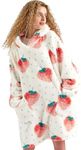 Bedsure Wearable Blanket Hoodie Gifts for Women - Strawberry Printed Shaggy Sherpa Cozy Hoodie Blanket for Adult, Warm Hooded Sweatshirt