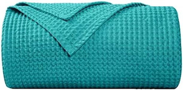 PHF 100% Cotton Waffle Blanket 130x150cm - Soft Throw Blanket for Adults and Kids-Perfect Blanket Layer for Couch Bed Sofa- Elegant Home Decoration - Single/Travel Size-Green