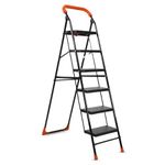 CIPLAPLAST Heavy Duty Folding Ladder with Wide Steps | Lifestyle 6 Steps Foldable Ladder | Slip-Resistant | High Strength Long Durable Ladder for Home, Kitchen | (Black & Orange)