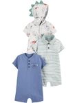 Simple Joys by Carter's Boys' 3-Pack Rompers, Dino/Dog/Stripes, 24 Months