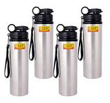 SHIV SHAKTI ARTS® Steel A1 Grip & Sip Kids Water Bottle | Sipper Bottle for School, 750 ml, Silver & Black - 4 Piece Set