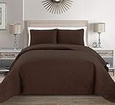 MK Home Mk Collection 3pc King/California King Solid Embossed Bedspread Bed Cover Over Size Coffee/Dark Brown