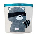 3 Sprouts Large Cotton Canvas Toy Storage Basket - Durable Baby Laundry Organizer with Handles, Kids Foldable Toy Basket for Playroom & Nursery Decor, Raccoon