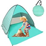 Pop Up Beach Tent Shade Sun Shelter UV Protection Canopy Cabana 2-3 Person for Adults Baby Kids Outdoor Activities Camping Fishing Hiking Picnic Touring (Lake Green Stripes)