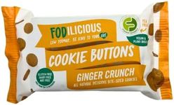 Fodilicious Cookie Buttons - Ginger Gluten Free Biscuits, Low FODMAP, Vegan Cookies, Plant Based Diet, Refined Sugar Free, Healthy, Low Calorie Snacks 30g x 12 Packs